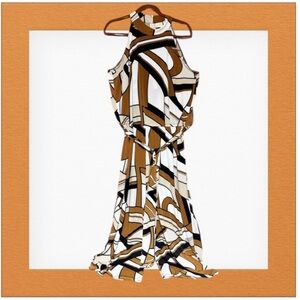 Chico's Jumpsuit Womens Sz 3 Brown Black White Geometric Print Halter Neck